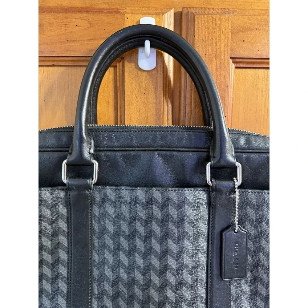 Coach Men's Perry Slim Briefcase Herringbone Print Computer Travel Bag F24722